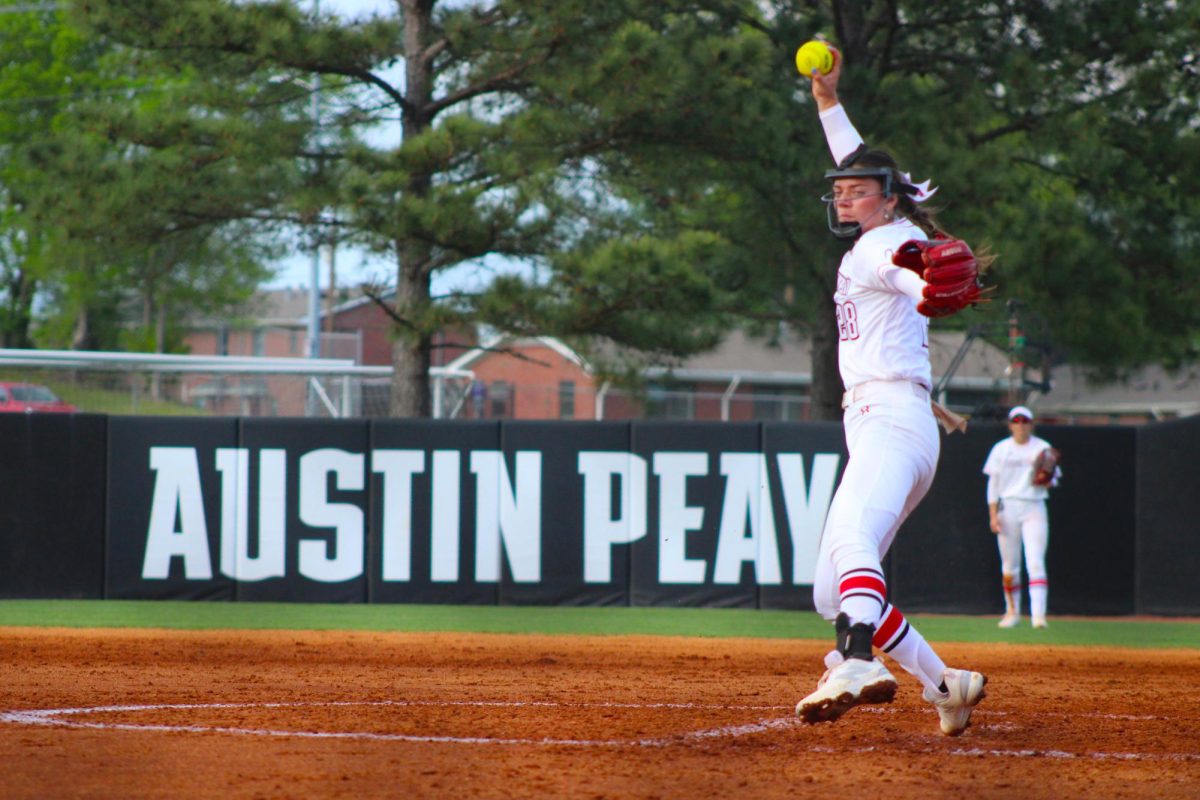 Austin Peay State University junior pitcher Cameron Grayson pitches in a 3-2 win over Lipscomb University in the second game of a doubleheader, Saturday, April 11, 2026.