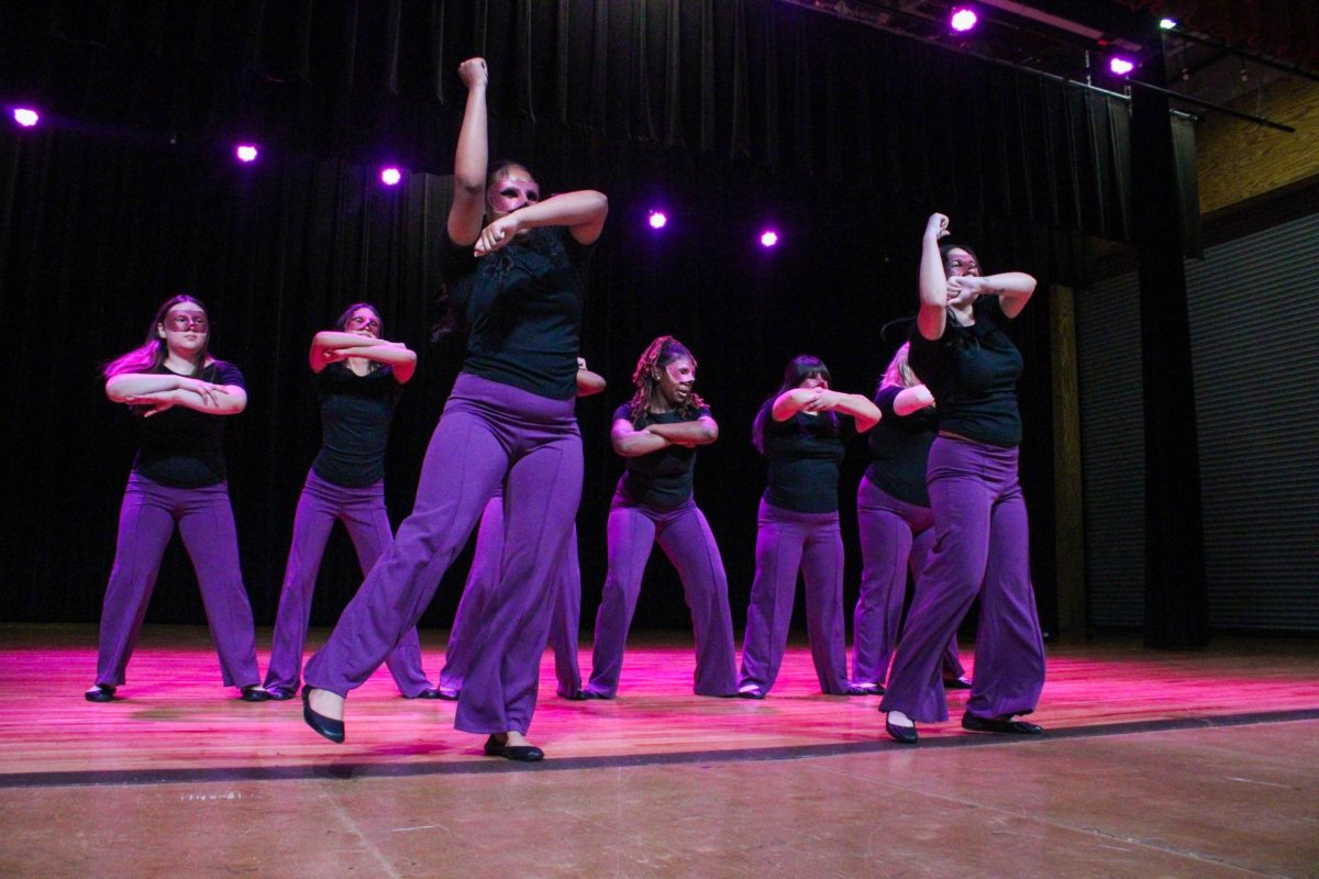 New members Yavilka Peñaloza and Sofia Carrizales of the Associate Chapter of Sigma Lambda Gamma Sorority, Inc. step during their reveal Friday night, April 18, 2026.