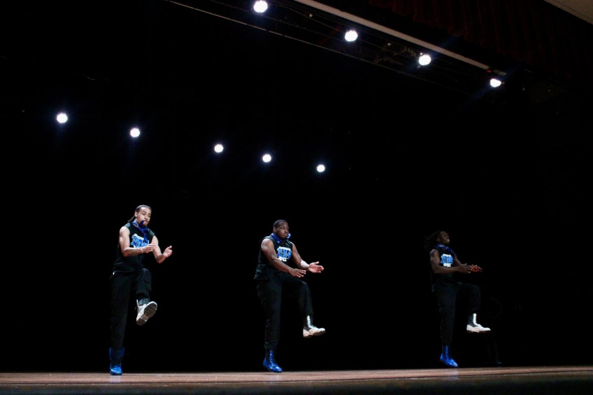 Alpha Rho chapter of Phi Beta Sigma members step in sync during the fast round of the NPHC Stroll Off on Friday, April 24, 2026.