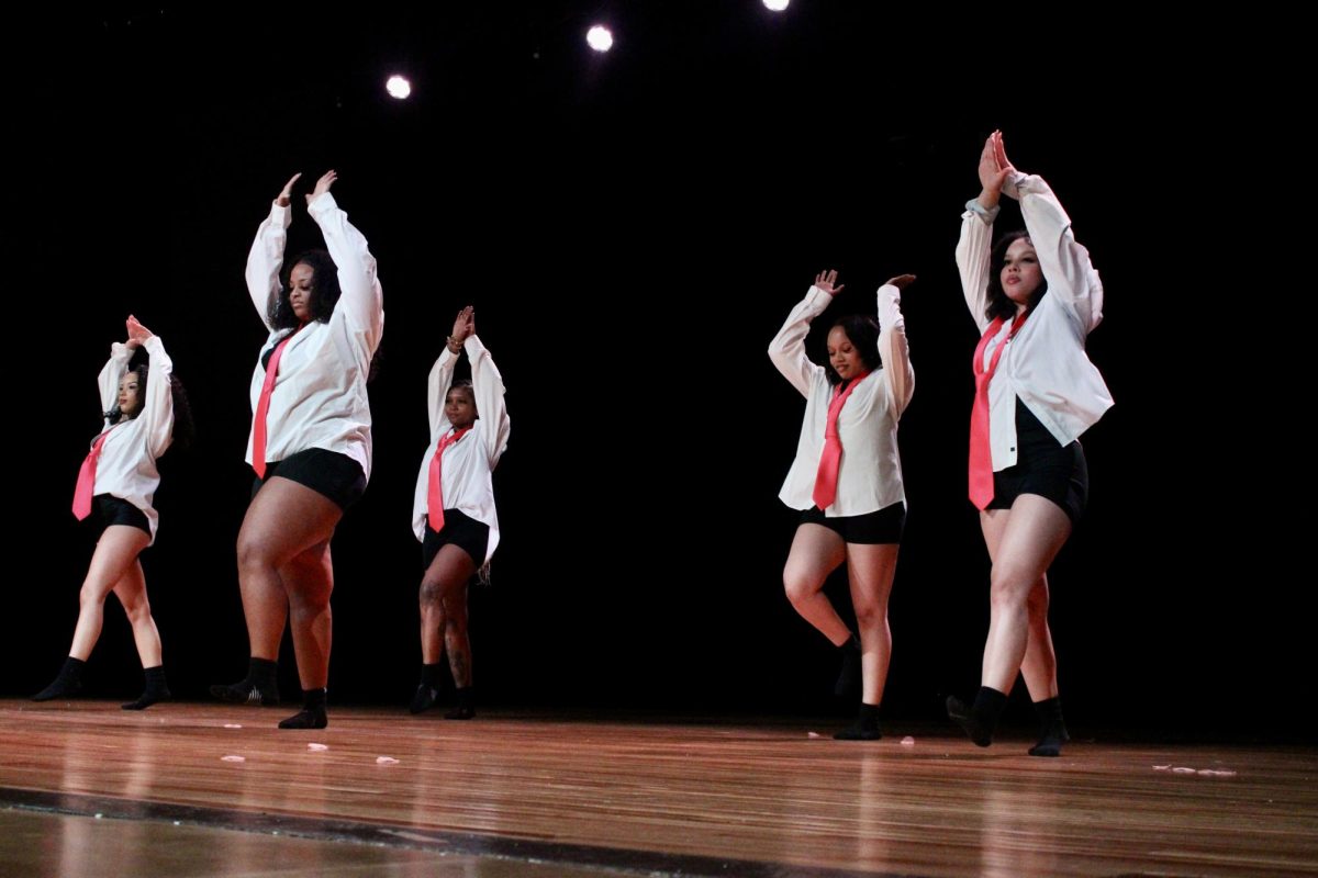 Kappa Rho chapter of Alpha Kappa Alpha members pose to the crowd during the slow round of the NPHC Stroll Off on Friday, April 24, 2026.
