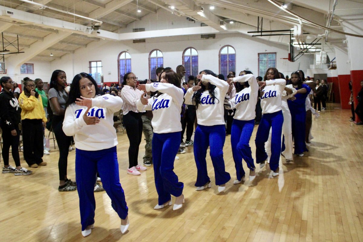 New members of the Gamma Nu chapter of Zeta Phi Beta Sorority, Inc. perform their first official stroll after crossing on Monday, April 27, 2026.