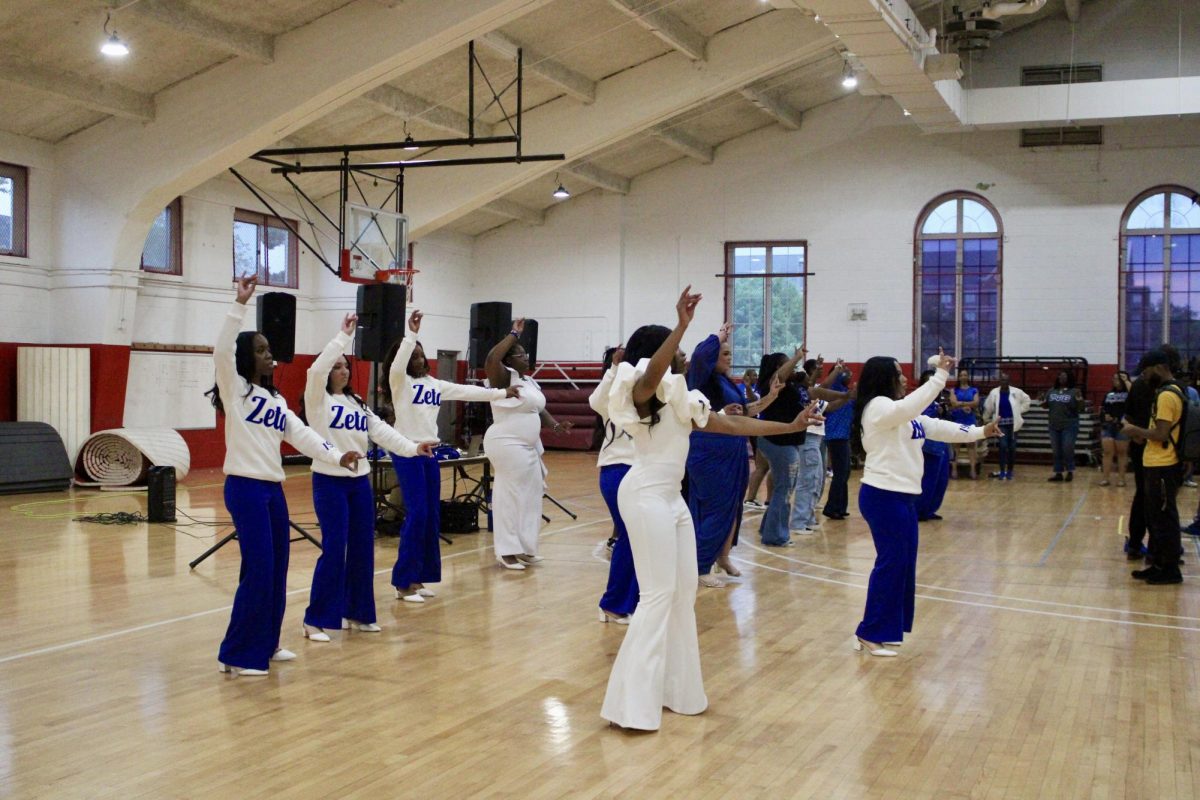 New and older members of the Gamma Nu chapter of Zeta Phi Beta Sorority, Inc. perform their first official stroll after crossing on Monday, April 27, 2026.